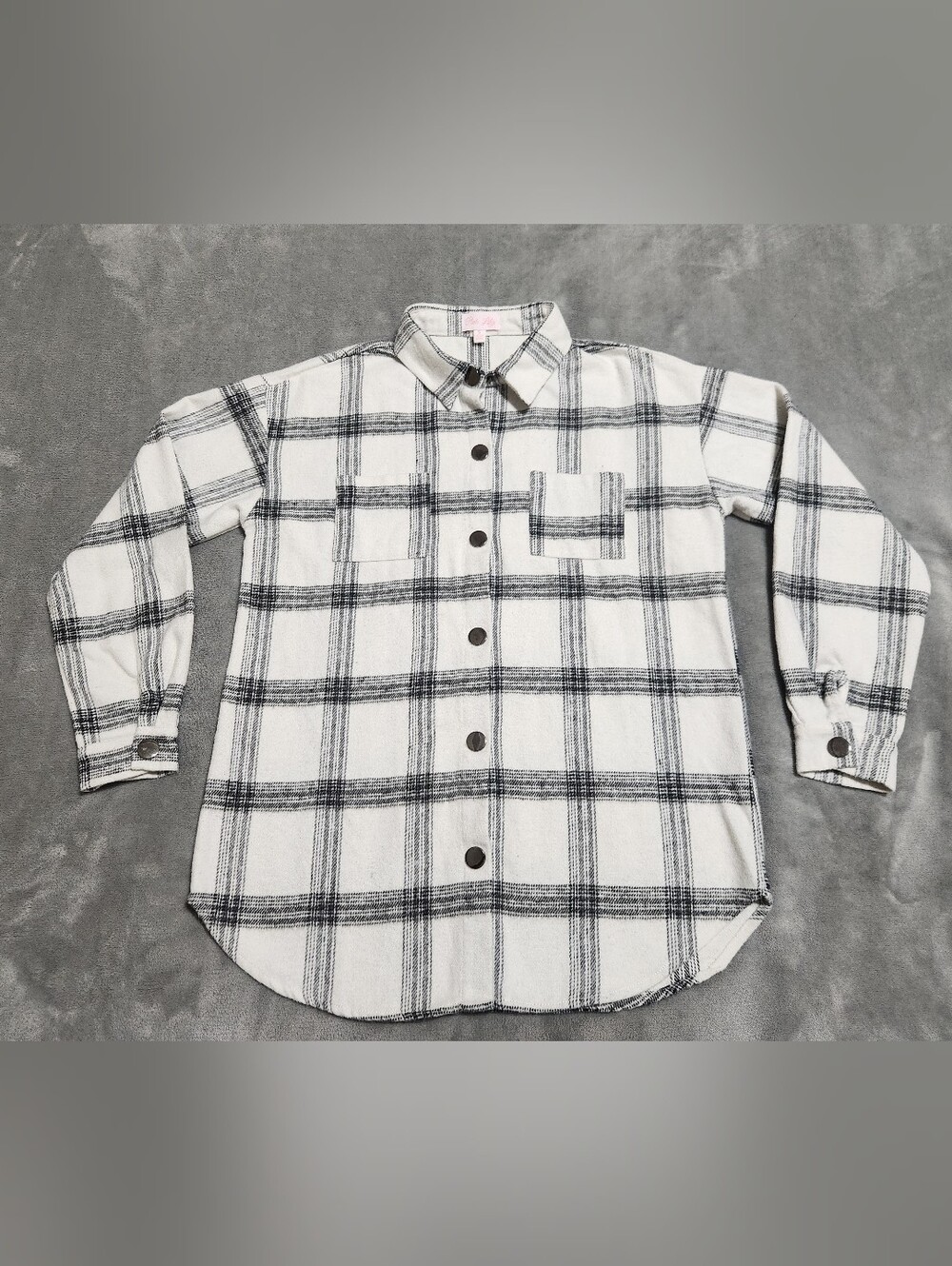Pink Lily Black & Cream Plaid Button Down Shacket S